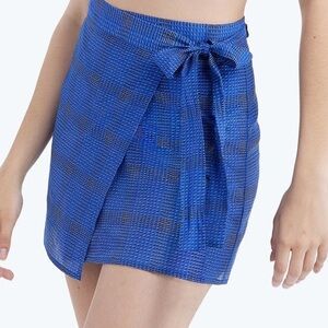 SUMMERSALT The Wrap Cover Up Skirt Hydrangea Modern Plaid Black Blue